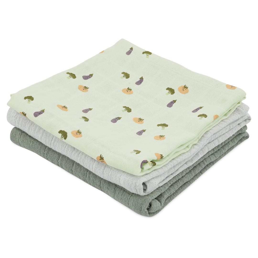 Muslin cloths 3-pack mix | 55x55cm - Friendly Vegetables